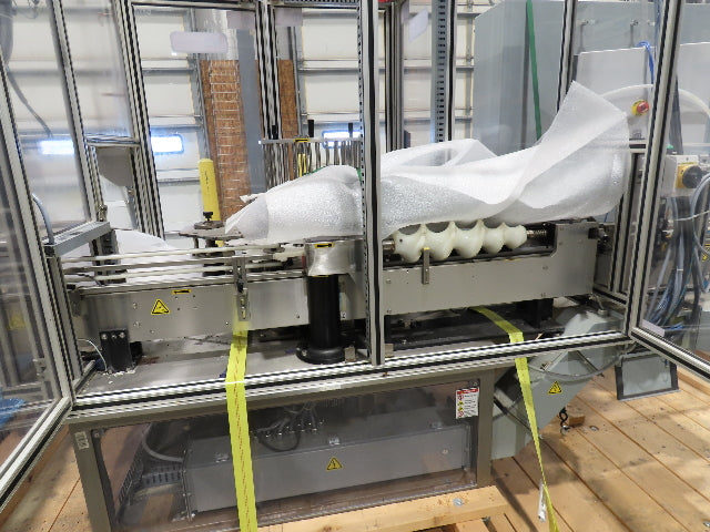 Shibuya Hoppmann Norwalt Aerosol Can Puck Sorter Inserter Line w/ Feeder Hopper