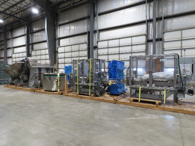 Shibuya Hoppmann Norwalt Aerosol Can Puck Sorter Inserter Line w/ Feeder Hopper