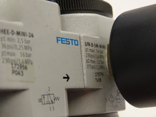 Festo LFR-D-5M-MINI Air Line Filter Regulator On/Off Valve Combo HEE-D-MINI-24