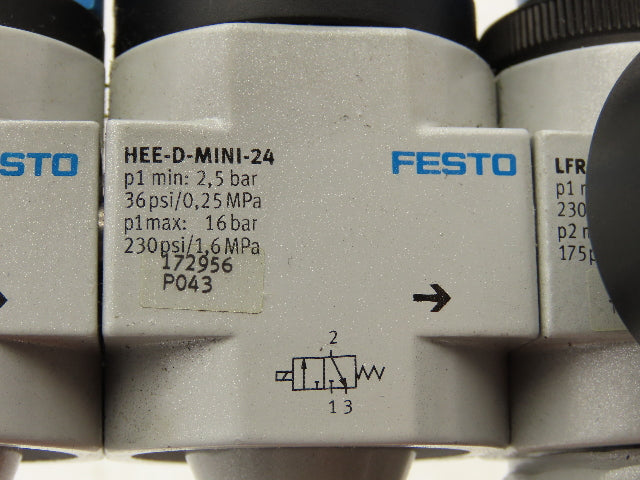 Festo LFR-D-5M-MINI Air Line Filter Regulator On/Off Valve Combo HEE-D-MINI-24