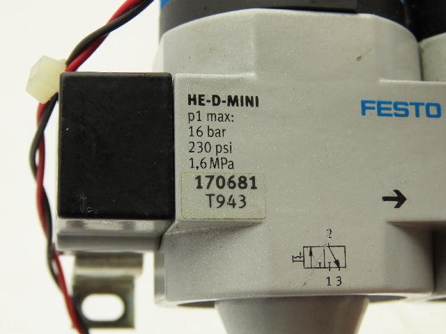 Festo LFR-D-5M-MINI Air Line Filter Regulator On/Off Valve Combo HEE-D-MINI-24