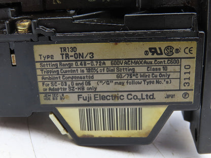 Fuji Electric TR-0N/3 Thermal Overload Relay 0.48-0.72A 600VAC Lot of 5