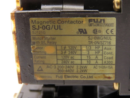 Fuji Electric SJ-0G/UL Magnetic Contactor W/Overload Relay 0.64-0.96A Lot of 2