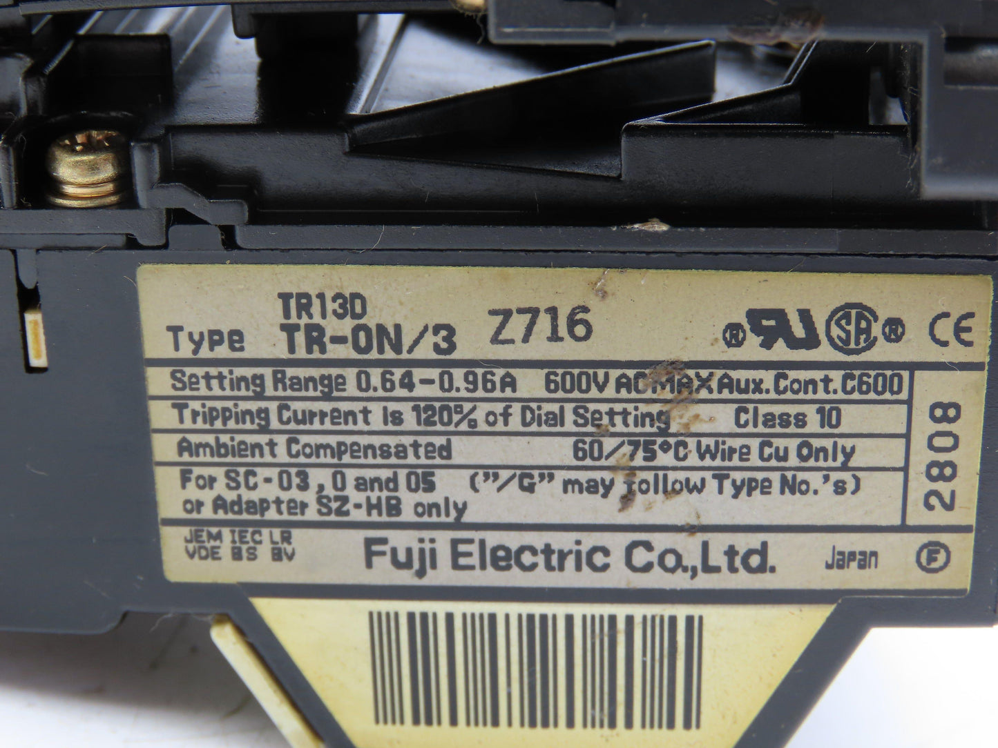 Fuji Electric SJ-0G/UL Magnetic Contactor W/Overload Relay 0.64-0.96A Lot of 2