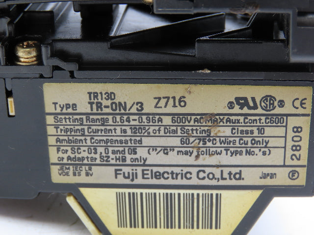 Fuji Electric SJ-0G/UL Magnetic Contactor W/Overload Relay 0.64-0.96A Lot of 2