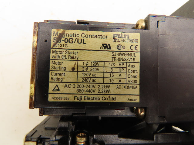 Fuji Electric SJ-0G/UL Magnetic Contactor 240V 10A W/Overload Relay 4-6A