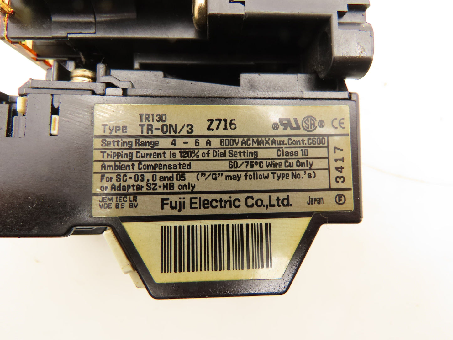 Fuji Electric SJ-0G/UL Magnetic Contactor 240V 10A W/Overload Relay 4-6A