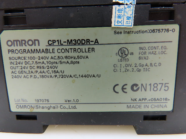 Omron CP1L-M30DR-A Sysmac Alternating Supply Voltage CPU 240V