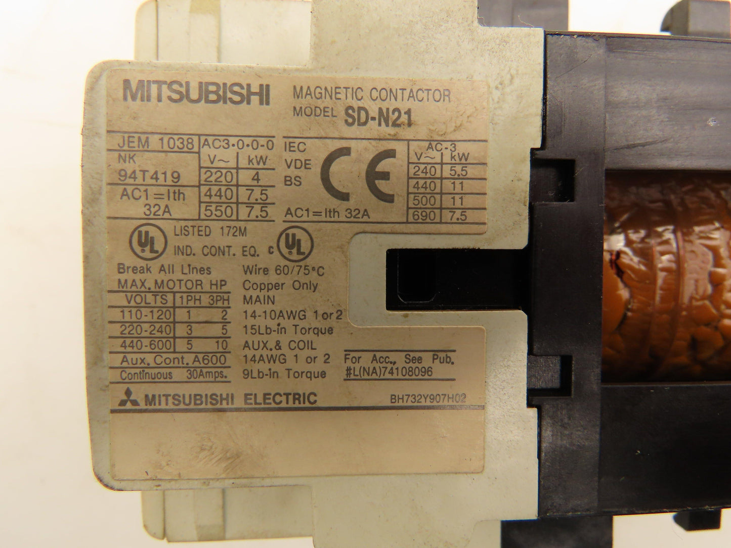 Mitsubishi Electric SD-N21 Magnetic Contactor 24V Coil Lot of 3