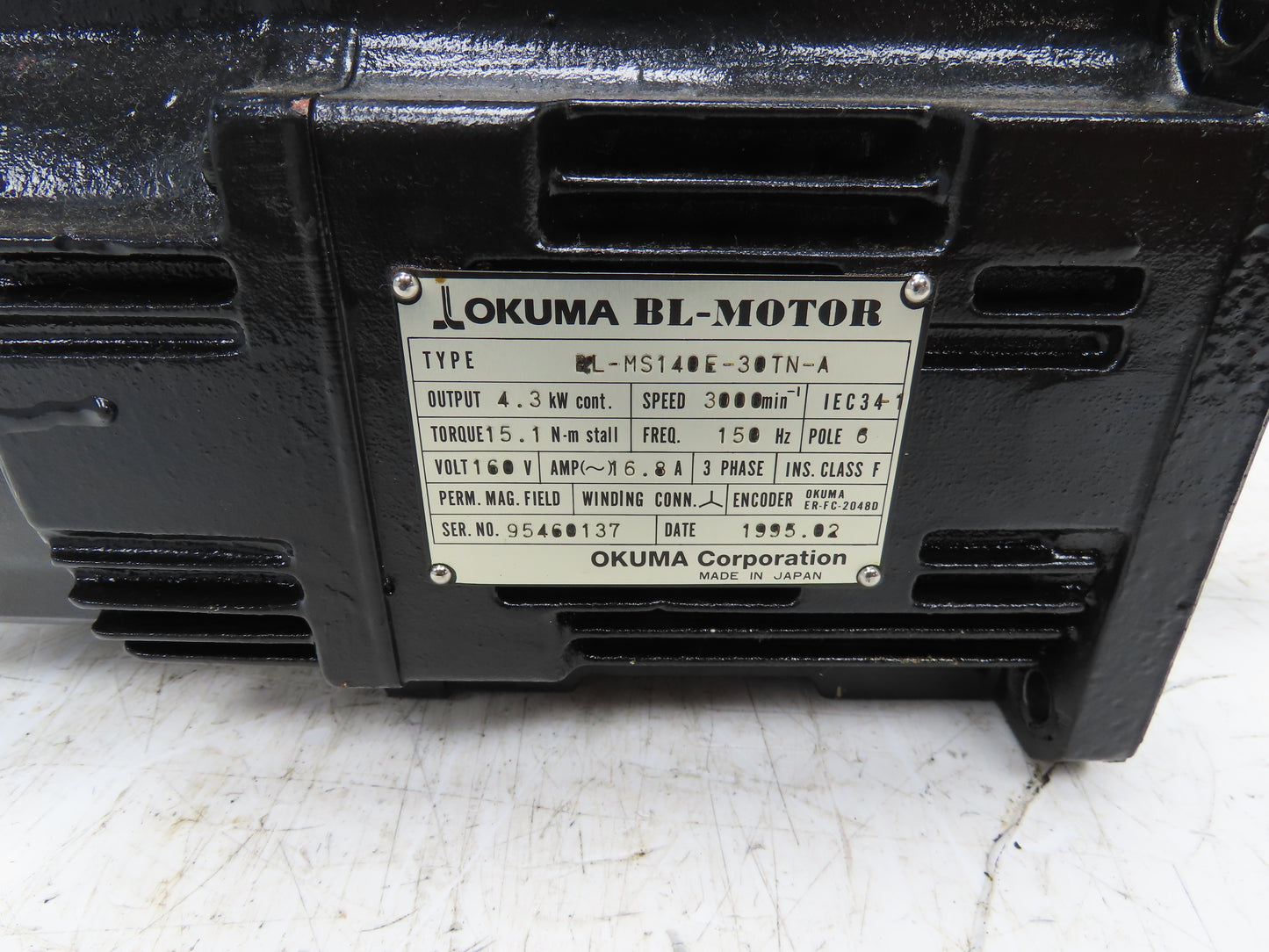 Okuma BL-MS140E-30TN-A AC Servo Motor 3000 RPM 160V 3PH Encoder ER-FC-2048D