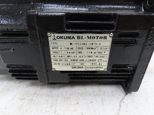 Okuma BL-MS140E-30TN-A AC Servo Motor 3000 RPM 160V 3PH Encoder ER-FC-2048D