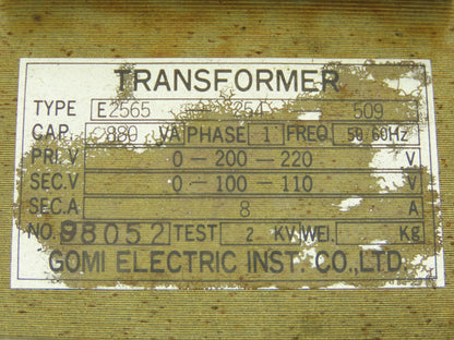 Gomi Electric E2565-254-509 Power Transformer 880VA 1PH 220V