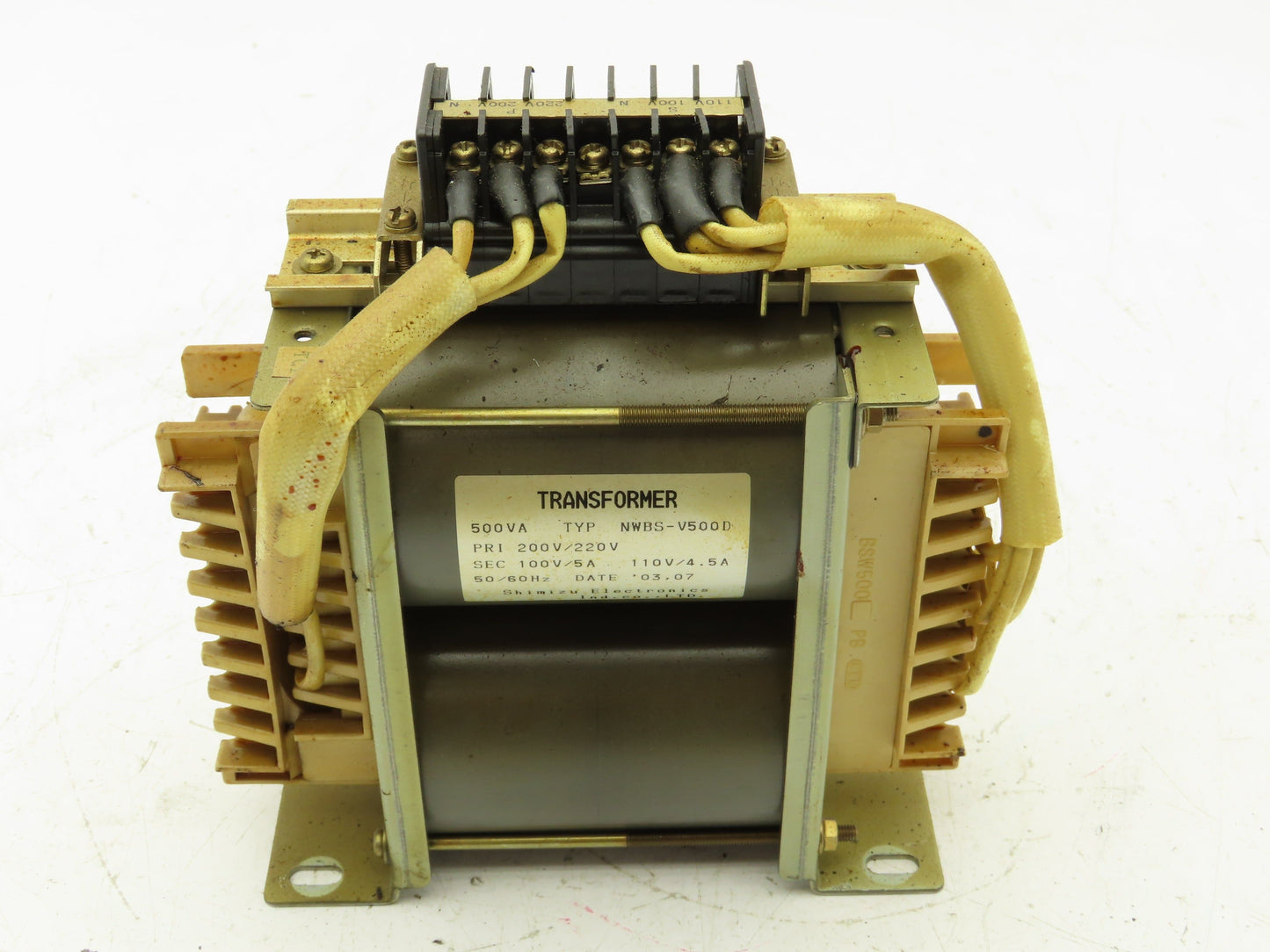Shimizu Electronics NWBS-V500D Transformer 200/220V Pri 100/110 Sec 500VA