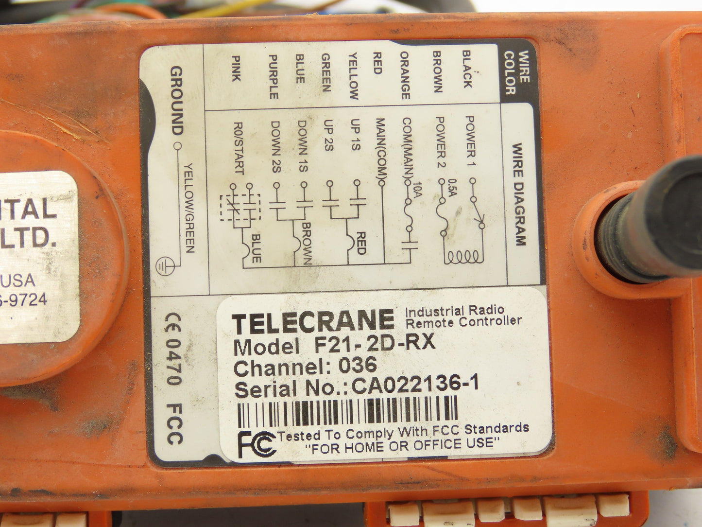 Telecrane F21-2D-RX Radio Remote Controller 110V 60HZ