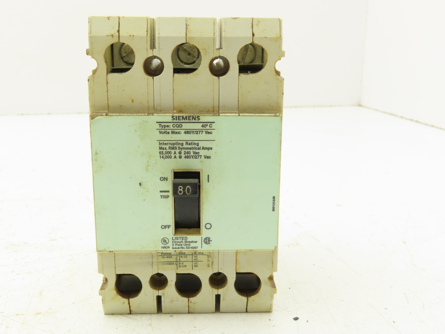 Siemens CQD380 Circuit Breaker 80A 3 Pole 480Y/277 VAC