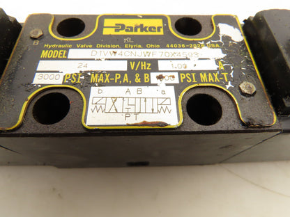 Parker D1VW4CNJWF70X4593 Hydraulic Solenoid Valve 3-Pos 24VDC 3000 PSI