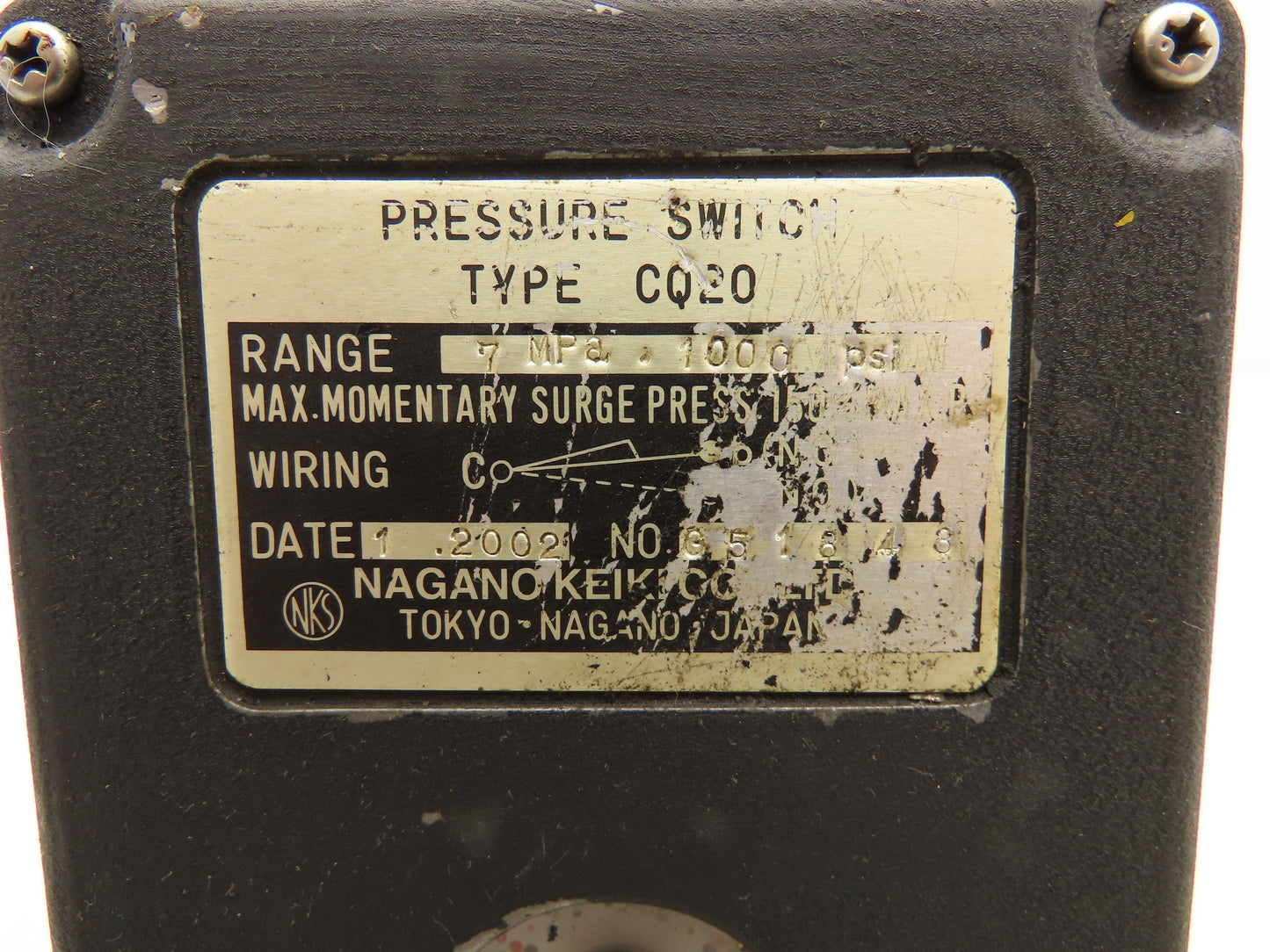 Nagano Keiki CQ20 Pressure Switch 1000 PSI  Lot of 2