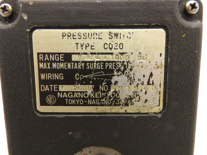 Nagano Keiki CQ20 Pressure Switch 1000 PSI  Lot of 2