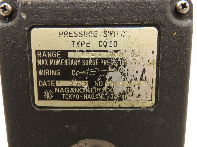 Nagano Keiki CQ20 Pressure Switch 1000 PSI  Lot of 2