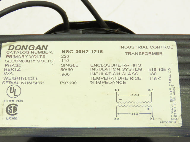 Dongan NSC-30H2-1216 Industrial Control Transformer 220V 1PH 0.900kVA