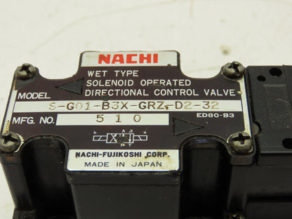 Nachi S-G01-B3X-GRZ-D2-32 Hydraulic Directional Control Solenoid Valve 24VDC D03