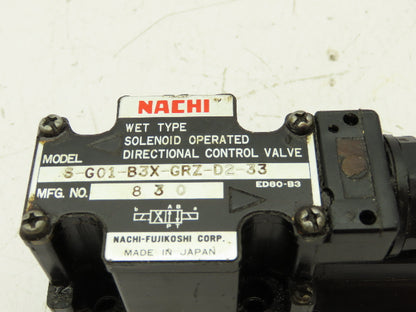 Nachi S-G01-B3X-GRZ-D2-33 Hydraulic Directional Control Solenoid Valve 24VDC D03