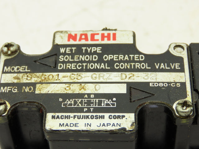 Nachi S-G01-C5-GRZ-D2-32 Hydraulic Directional Control Solenoid Valve 24VDC D03