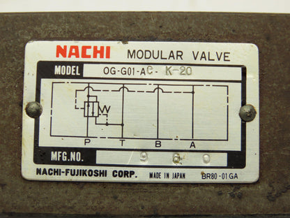 Nachi OG-G01-AC-K-20 Hydraulic Pressure Reducing Modular Stack Valve D03