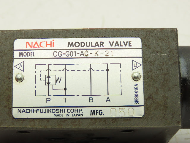 Nachi OG-G01-AC-K-21 Hydraulic Pressure Reducing Modular Stack Valve D03