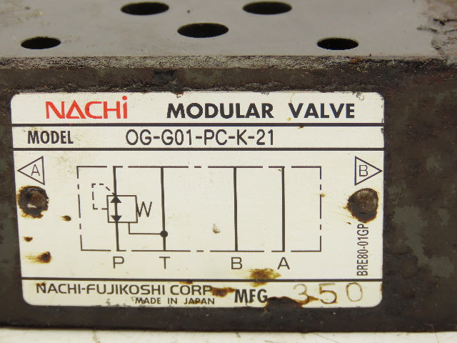 Nachi OG-G01-PC-K-21 Hydraulic Pressure Reducing Modular Stack Valve D03