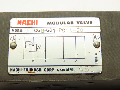 Nachi OGB-G01-PC-K-20 Hydraulic Pressure Reducing Modular Stack Valve D03