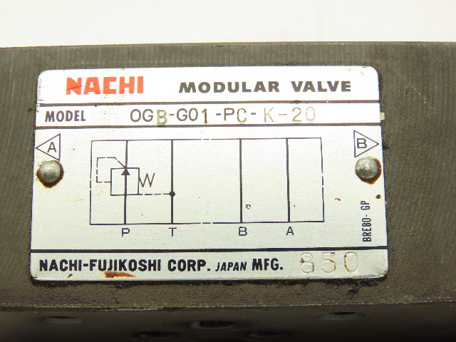 Nachi OGB-G01-PC-K-20 Hydraulic Pressure Reducing Modular Stack Valve D03
