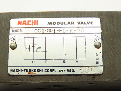 Nachi OGB-G01-PC-K-20 Hydraulic Pressure Reducing Modular Stack Valve D03