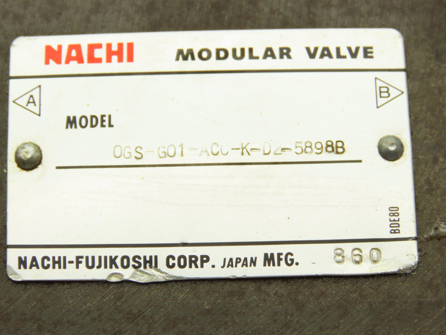 Nachi OGS-G01-ACC-K-D2-5898B Hydraulic 2-Pressure Reducing Modular Valve 24VDC