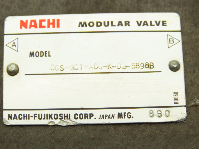 Nachi OGS-G01-ACC-K-D2-5898B Hydraulic 2-Pressure Reducing Modular Valve 24VDC