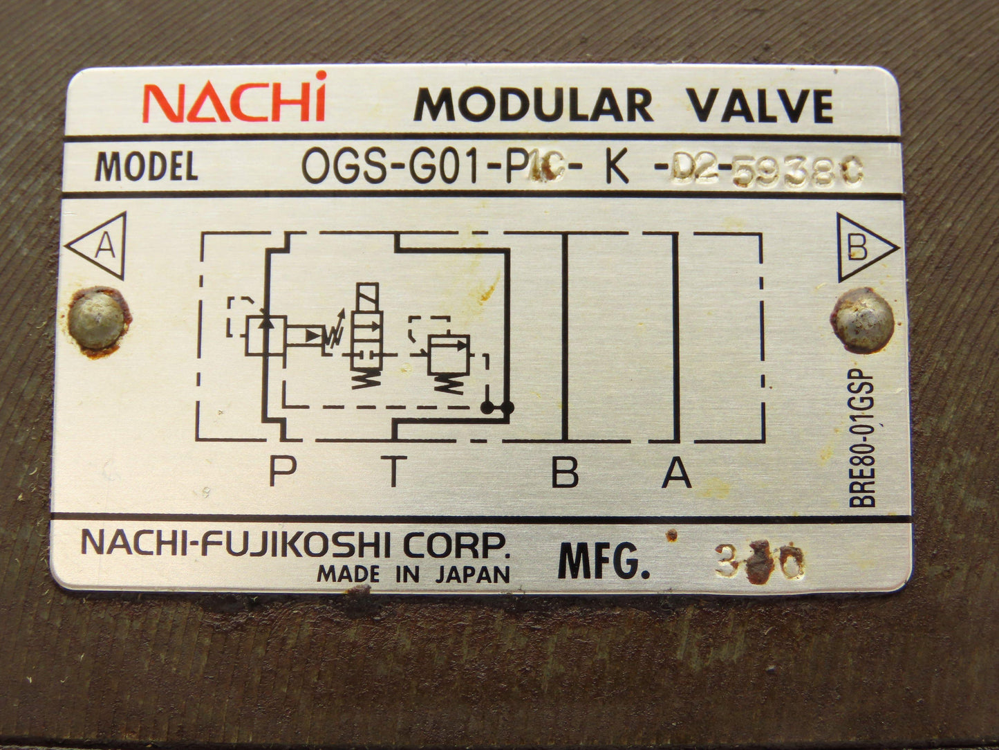 Nachi OGS-G01-P1C-K-D2-5938C Hydraulic 2-Pressure Reducing Modular Valve 24VDC