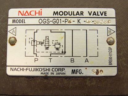 Nachi OGS-G01-P1C-K-D2-5938C Hydraulic 2-Pressure Reducing Modular Valve 24VDC