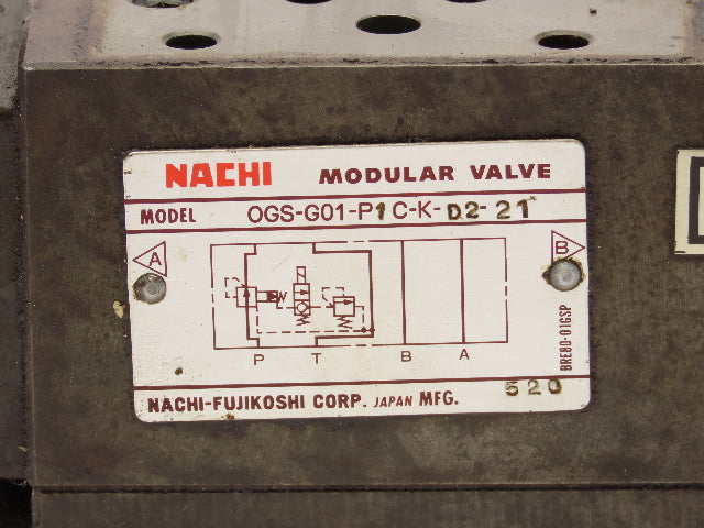 Nachi OGS-G01-P1C-K-D2-21 Hydraulic 2-Pressure Reducing Modular Valve 24VDC