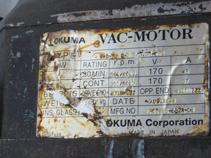 Okuma VAC-YMMC-7.5/5.5R-052 CNC Lathe AC Servo Spindle Motor 10Hp