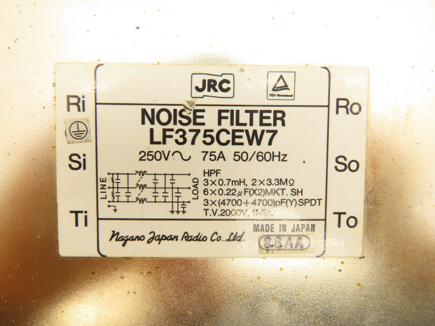 JRC LF375CEW7 Noise Filter 250V 75A 3 Pole 3Ph Lot of 2