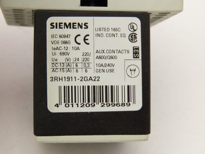 Siemens 3RH1140-2BB40 Auxiliary Contactor 600VAC 10A Lot Of 6