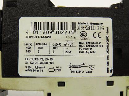 Siemens 3RV1011-1AA20 Circuit Breaker With Contactor 690V 1.1-1.6A 3 Pole