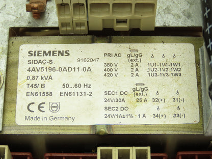 Siemens 4AV5196-0AD11-0A Power Supply 380-420VAC 0.87 KVA 2A 3PH 50/60Hz
