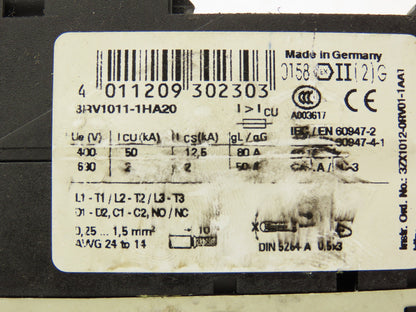 Siemens 3RV1011-1HA20 Circuit Breaker With Contactor 24VDC 3-7A 3KW/400V 3 Pole
