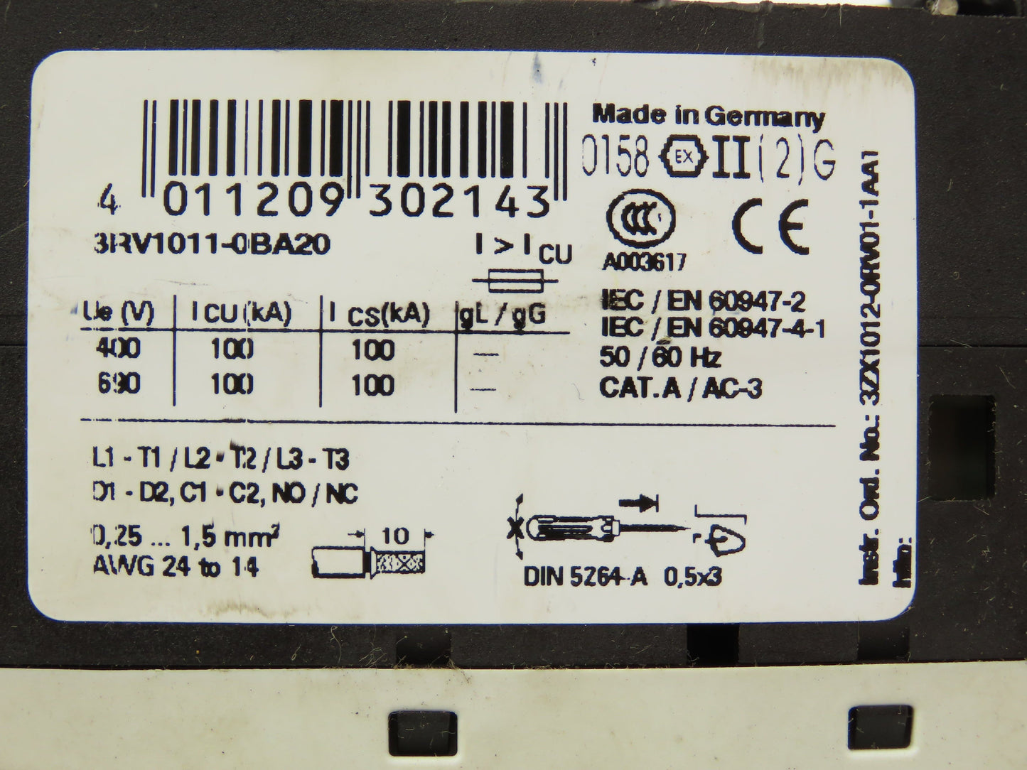 Siemens 3RT1015-2BB42 Contactor With Circuit Breaker 24VDC 7A 1NC 3 Pole