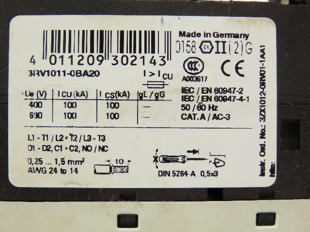 Siemens 3RT1015-2BB42 Contactor With Circuit Breaker 24VDC 7A 1NC 3 Pole