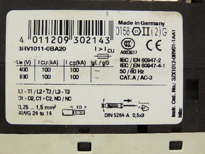 Siemens 3RT1015-2BB42 Contactor With Circuit Breaker 24VDC 7A 1NC 3 Pole
