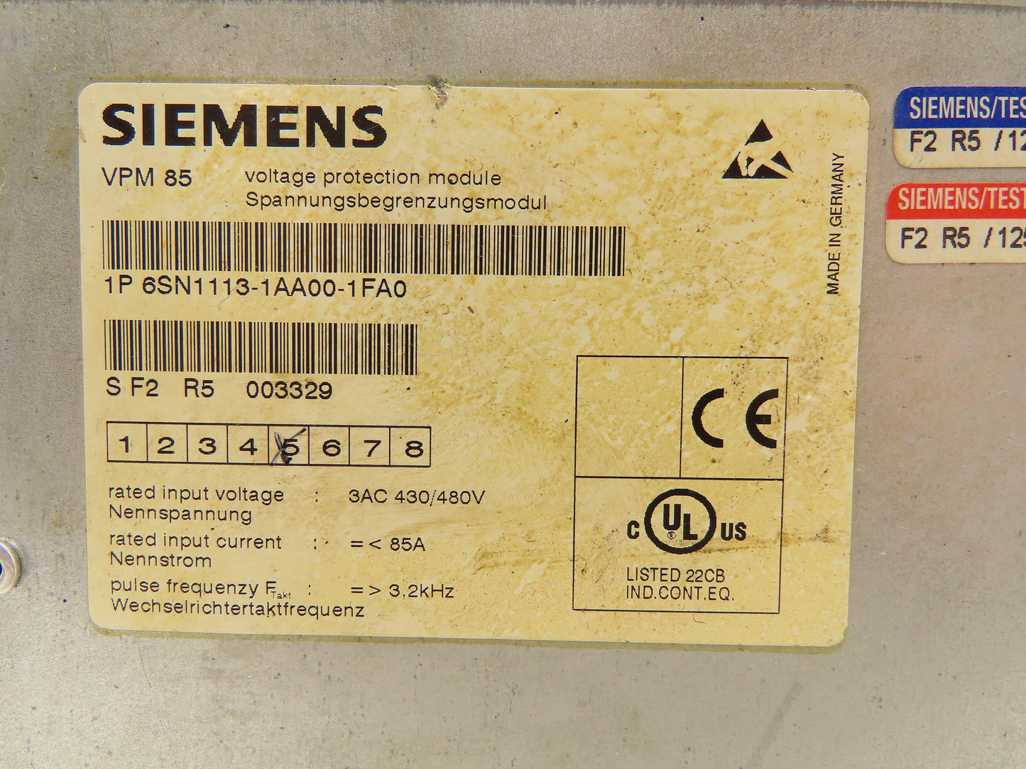 Siemens VPM 85 Voltage Protection Module for Simodrive 611   6SN1113-1AA00-1FA0
