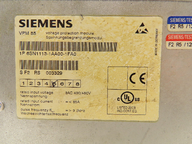 Siemens VPM 85 Voltage Protection Module for Simodrive 611   6SN1113-1AA00-1FA0