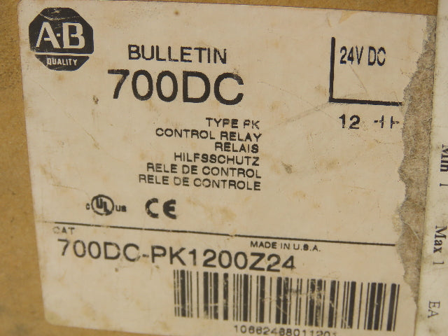 Allen-Bradley 700DC-PK1200Z24 Control Relay 12 N.O. 24VDC Coil 600V Max Ser. D